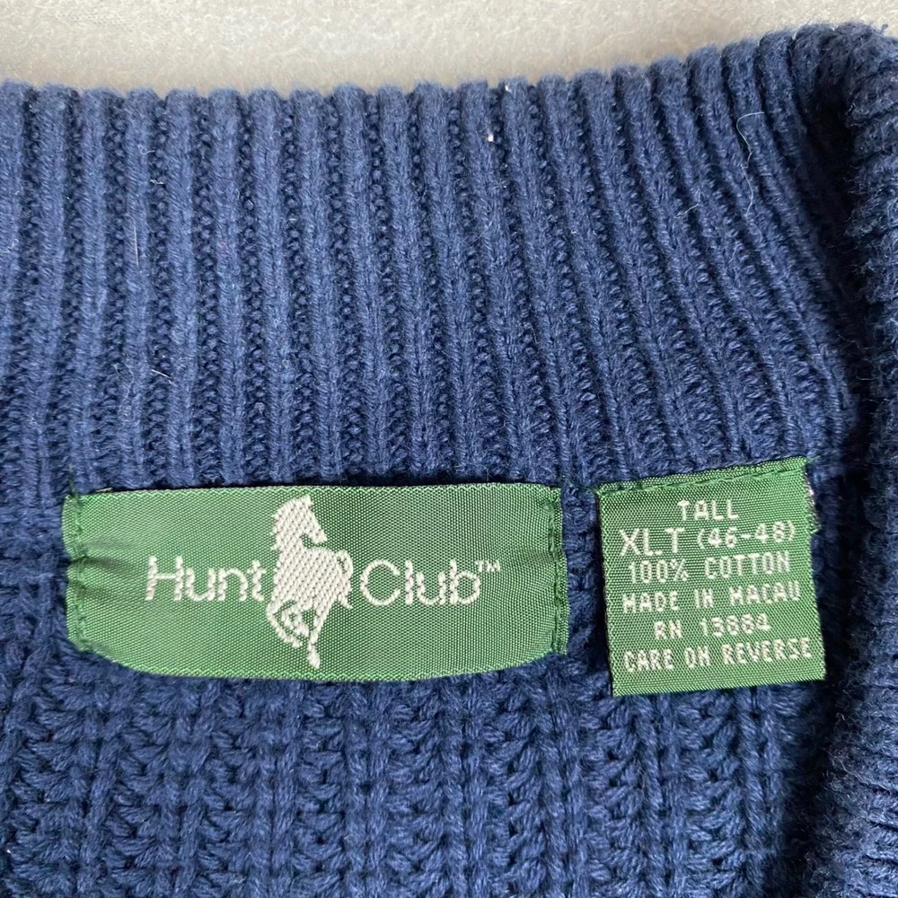 Hunt Club Vintage V-Neck Cable Knit Shaker Cricket Sweater Mens XLT Tall Navy